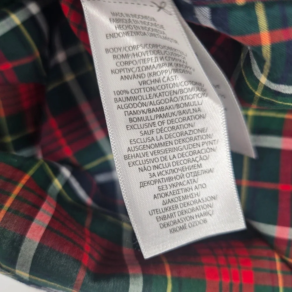 Ralph Lauren Button Down Kids 2T Red Green Plaid Holiday Tartan Pony Logo Shirt
